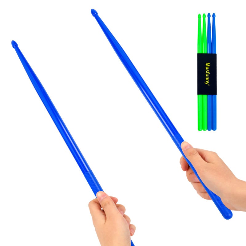 Musfunny 5A Nylon Drumsticks for Kids Adults: Light Durable Drum Sticks Blue Green with Anti-Slip Handles for Electronic Drums Exercise Percussion Accessories (2 Pairs) - Image 1